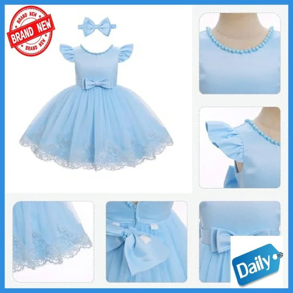 Toddler Flower Girl Dress Pearl Lace Tulle Tutu Formal Gown